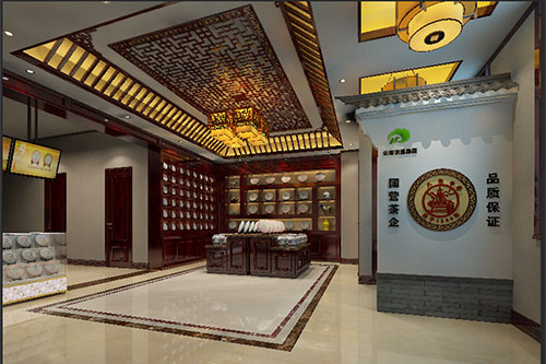 三道镇古朴典雅的中式茶叶店大堂设计效果图
